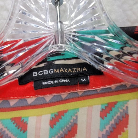 BCBGMaxazria Chiffon Collar Tribal Colorful Sheer Hi Low Western Boho Tunic Top - Picture 10 of 11